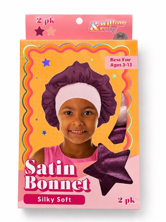 Other - Willow & Ruby Satin Bonnet for Kids - Purple & Pink (2 Pack) Sleep Cap Ages 3-13